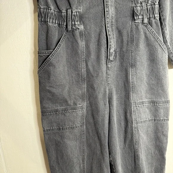 Universal Thread Denim Jumpsuit Sz 16 Black Barrel Leg Zip Up Long Sleeve - Picture 4 of 16